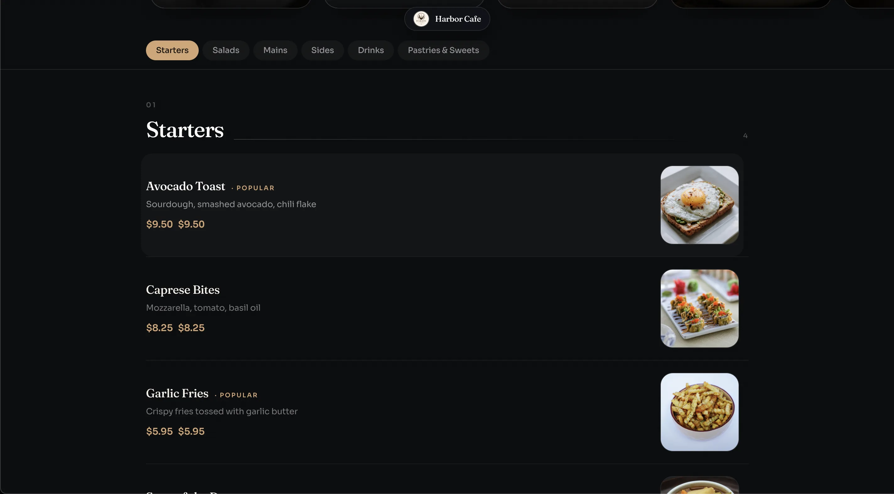 Menu detail