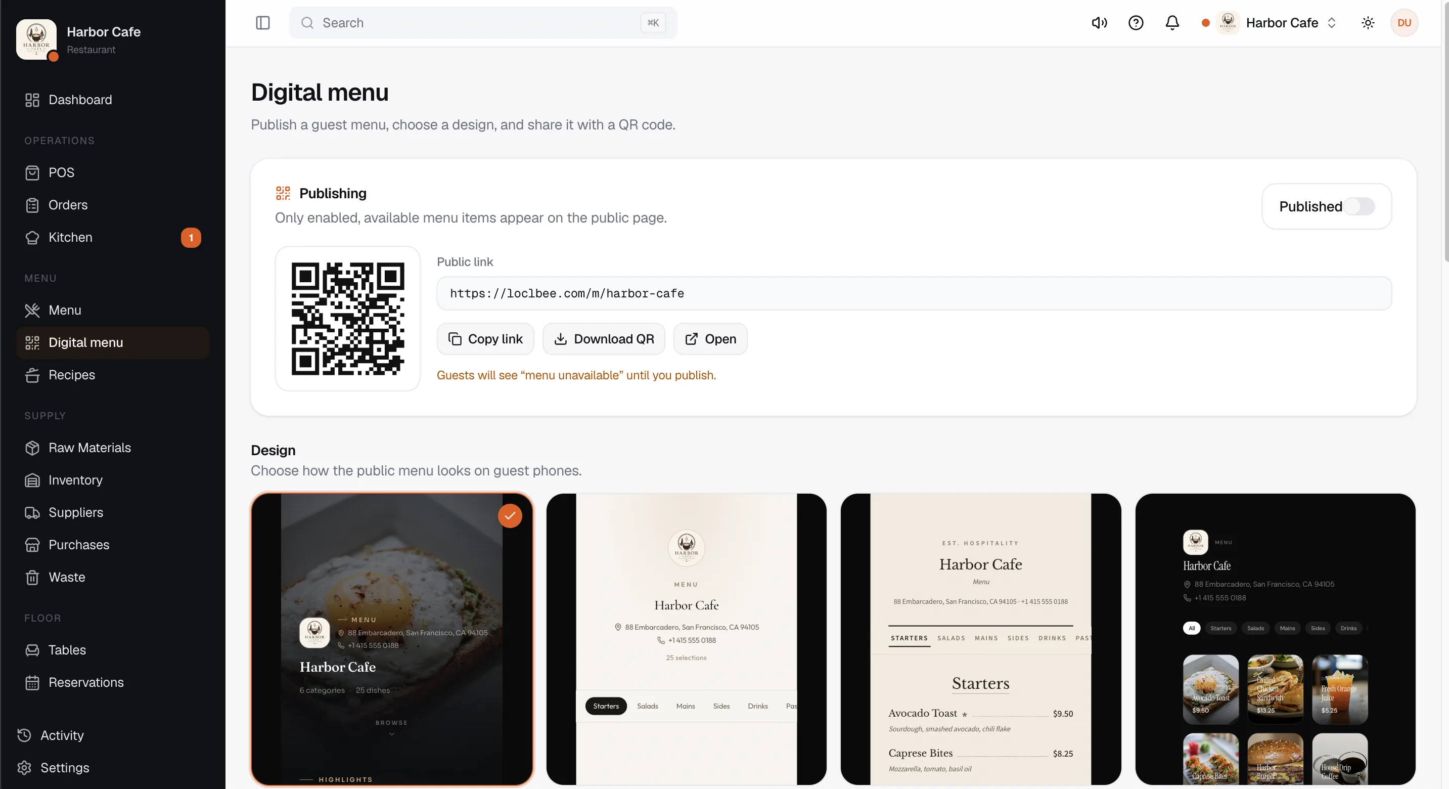 Digital menu studio